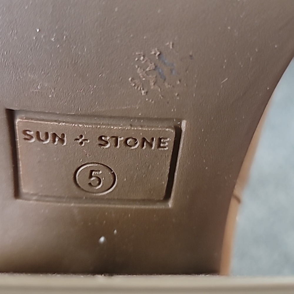 Sun + Stone Tan Camel Block Heeled Ankle Boots Size 5 - Picture 7 of 7
